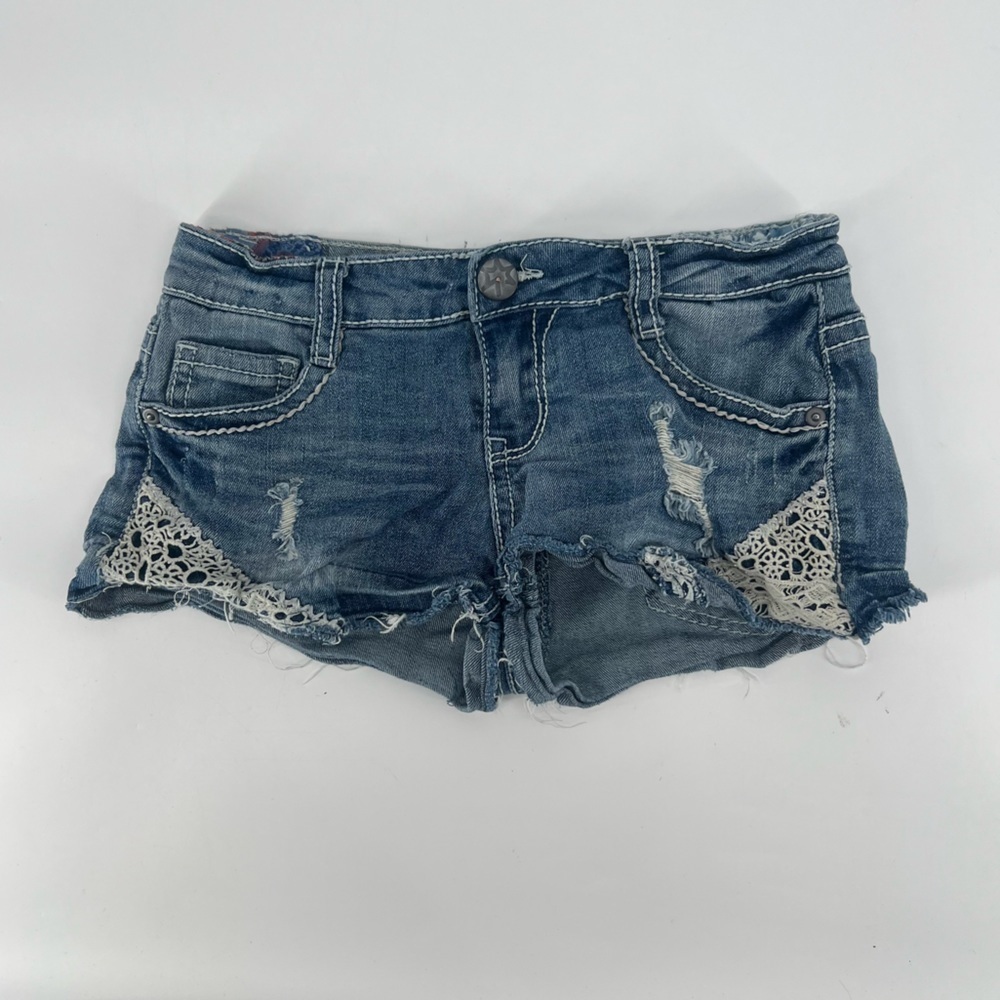 Vanilla Star Cut Off Distressed Lace Jean Shorts Size 5 Women’s